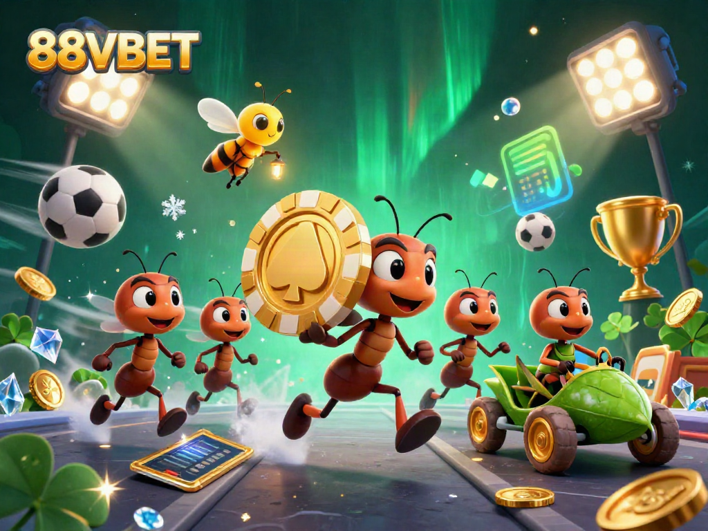 Experience thrilling action at 88VBET with ants heisting a giant poker chip in this imaginative illustration.