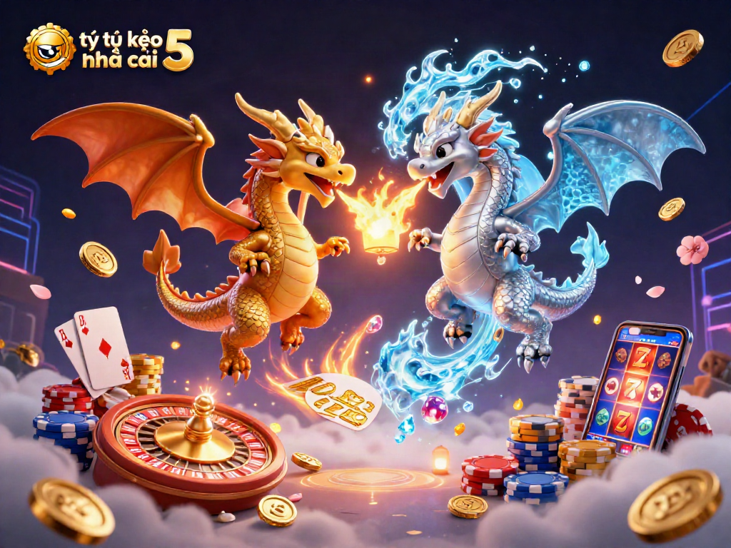 Experience the thrilling world of tỷ lệ kèo nhà cái 5 with dynamic dragons, coins, and casino elements in action.