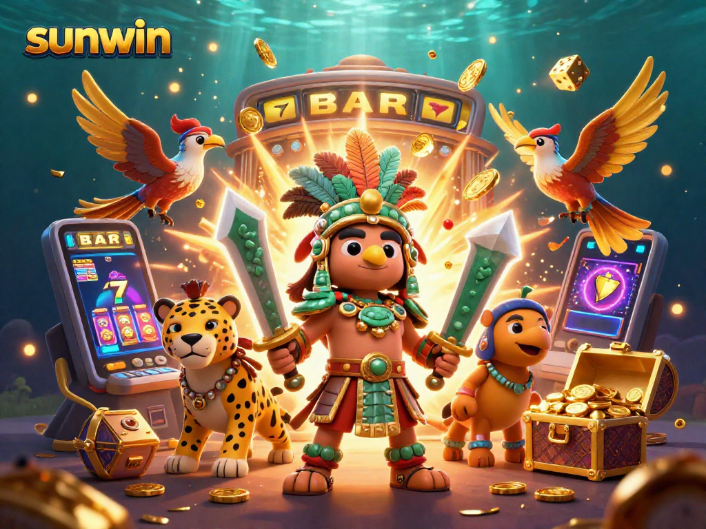 Experience thrilling jackpots with Sunwin's vibrant 3D illustration showcasing excitement in online casino gaming.