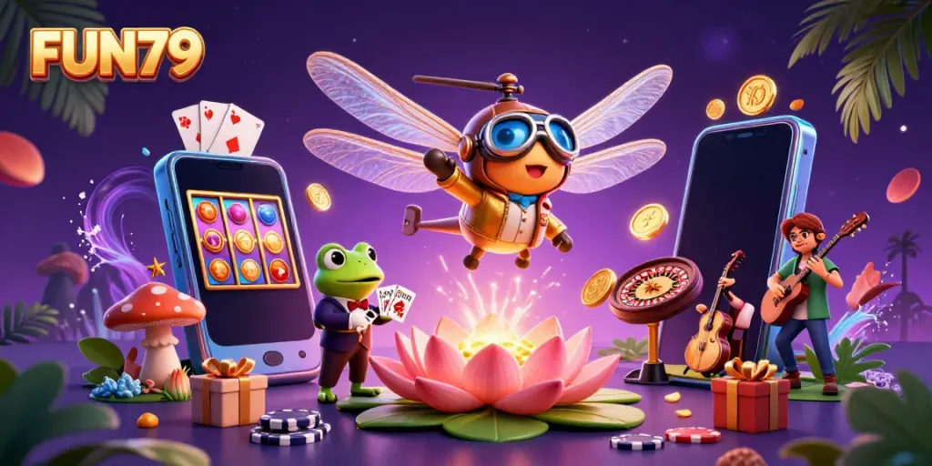 Experience dynamic gaming at FUN79 with lively characters in a magical casino setting.
