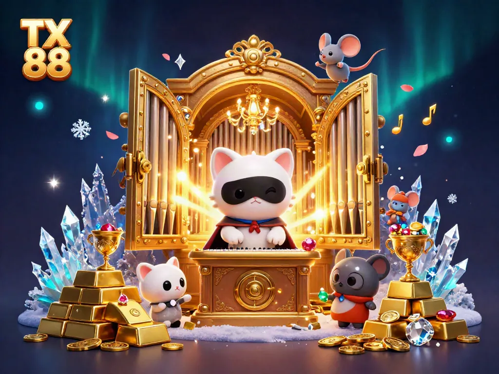Experience thrilling gaming action with TX 88 at an ornate casino scene overflowing with gold and jewels.