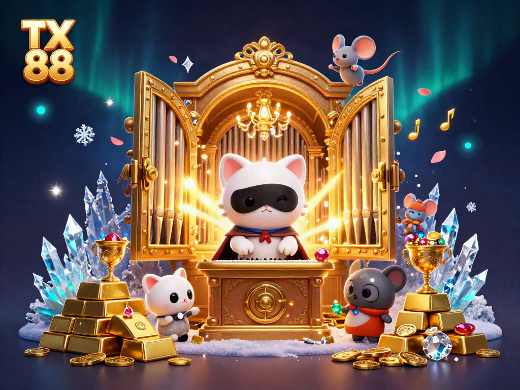 Experience thrilling gaming action with TX 88 at an ornate casino scene overflowing with gold and jewels.