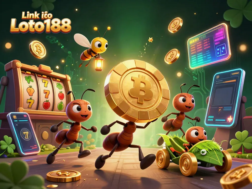 Experience the excitement of Link vào Loto188 with a vivid 3D heist scene featuring whimsical characters and slot elements.