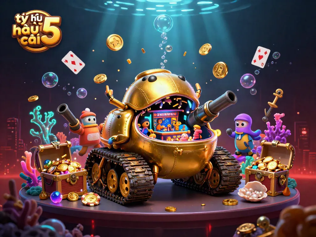 Engage with tỷ lệ kèo nhà cái 5 in this vibrant, detailed casino-themed underwater scene.