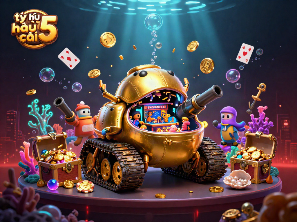 Engage with tỷ lệ kèo nhà cái 5 in this vibrant, detailed casino-themed underwater scene.