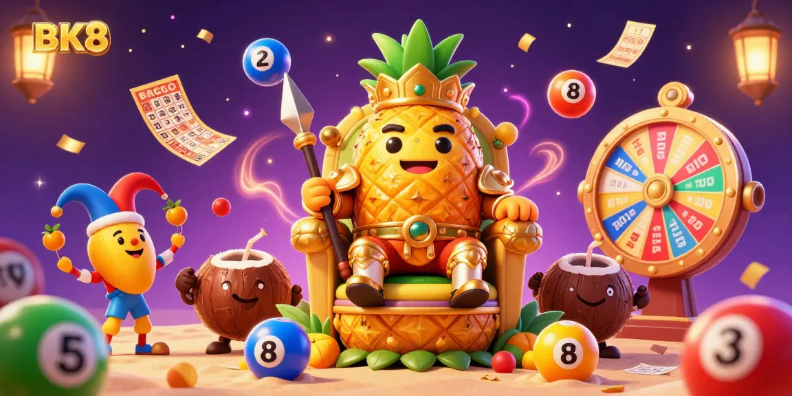Experience thrilling gaming adventures at BK8 with a vibrant 3D illustration of the golden pineapple king and bright casino elements.