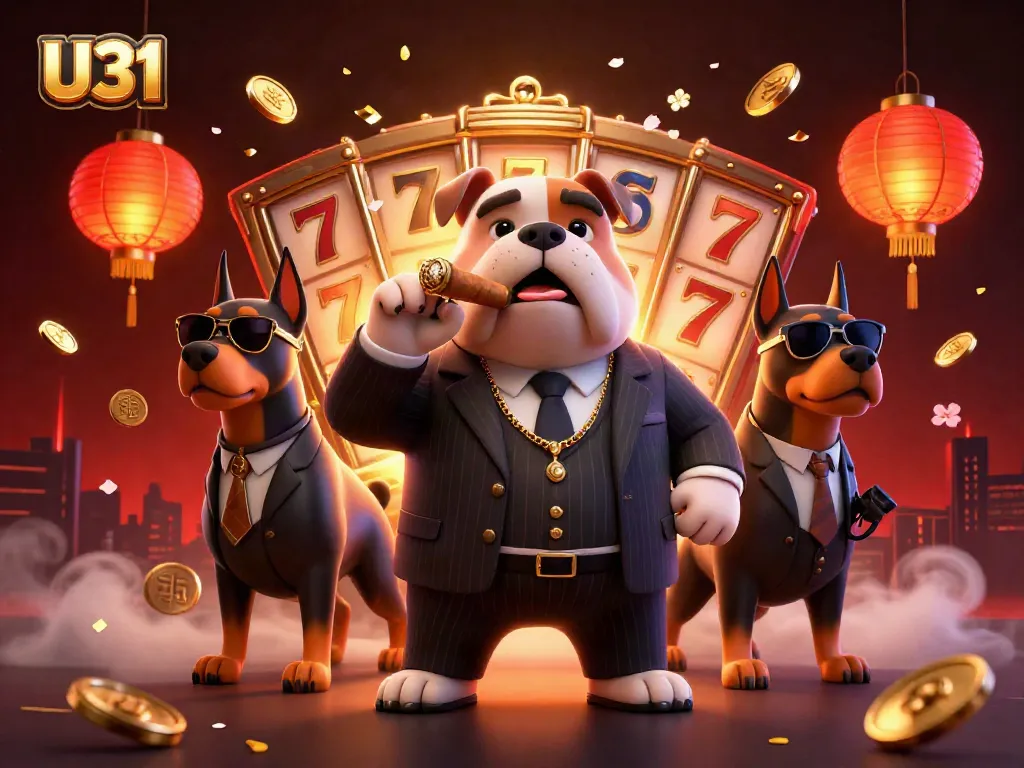 Win big with U31 in this vibrant casino scene filled with exciting game elements and energetic characters.