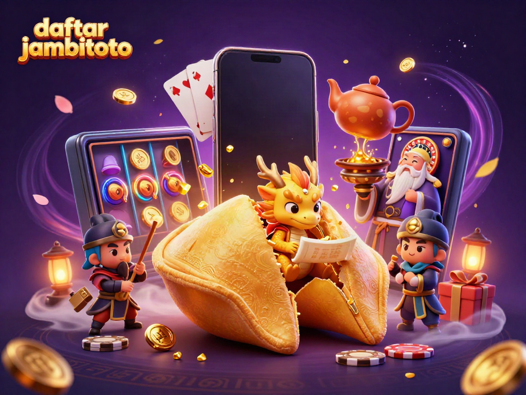 Engage in exciting fun with daftar jambitoto featuring a golden cookie and wise dragon in a colorful casino scene.