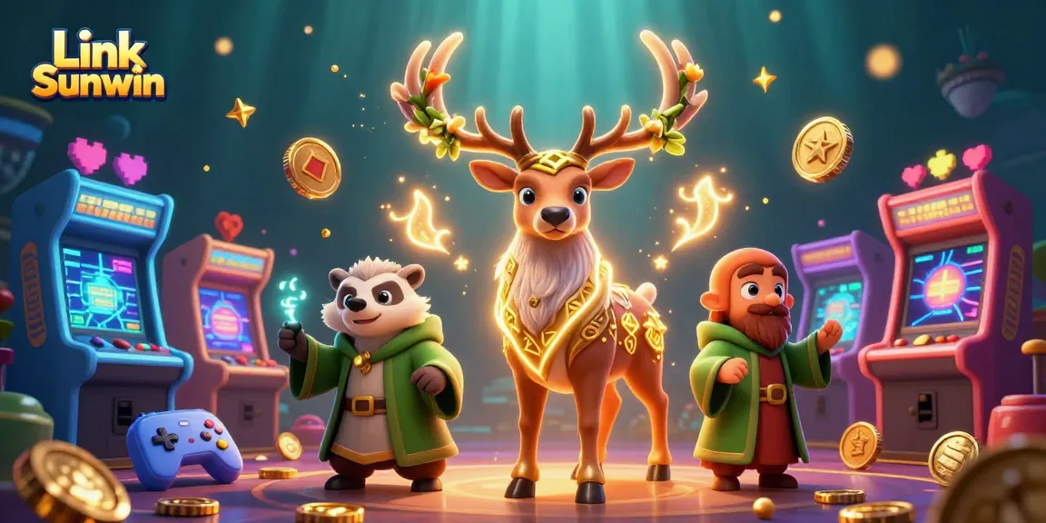 Play exciting games at Link Sunwin with animated characters and vibrant casino elements.