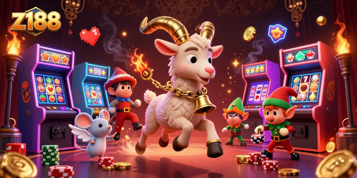 Engage with z188's thrilling holiday-horror casino scene featuring festive characters and dynamic gaming action.