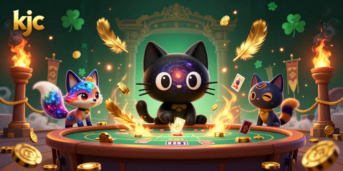 Engaging a cosmic casino scene, the kjc black hole cat attracts chips and cards with its charm.