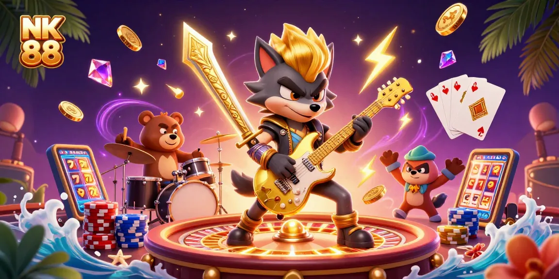 Experience the thrill of NK 88 as golden coins cascade and lucky slots spin in an exciting casino scene.