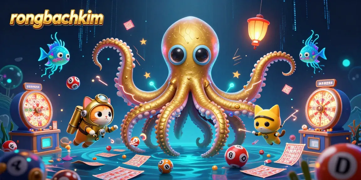 Engage with rongbachkim's thrilling lottery action, featuring a vibrant, animated scene of a mystical kraken.
