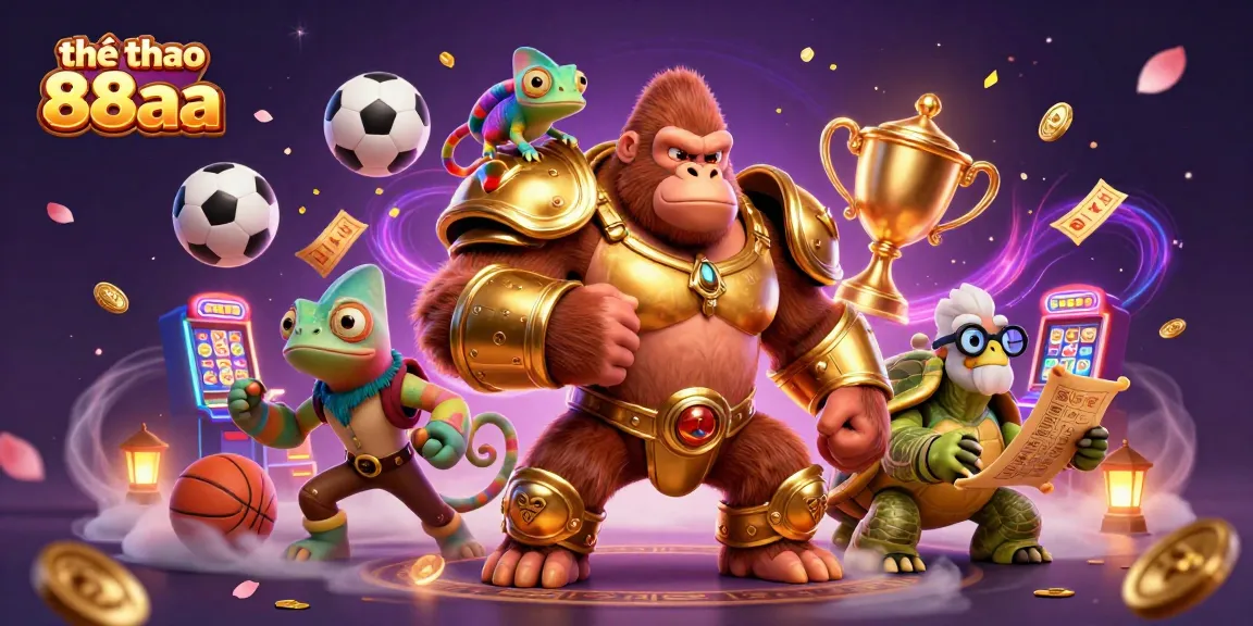 The powerful gorilla and friends showcase thể thao 88aa in a dynamic sports betting extravaganza with colorful elements.