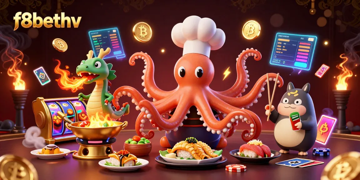 Engage with f8bethv as a vibrant online casino experience featuring a dynamic illustration.