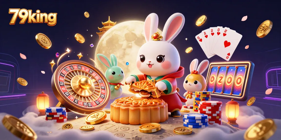 Join the 79king moon rabbit as it uncovers treasures in an immersive casino illustration.