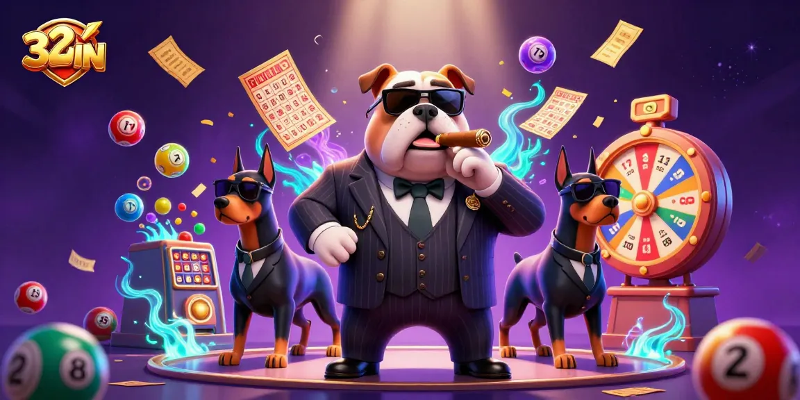 Experience thrilling gameplay with 32WIN’s immersive casino scene showcasing vibrant lottery elements.