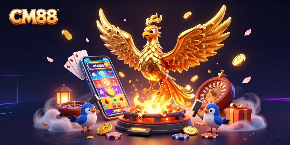 Experience exhilarating games with the CM88 golden phoenix in a mesmerizing digital art scene.