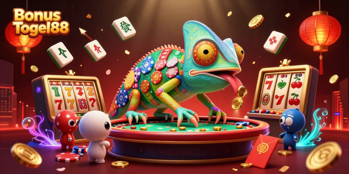 Experience thrilling gameplay with Bonus Togel88 in this vibrant 3D casino illustration.